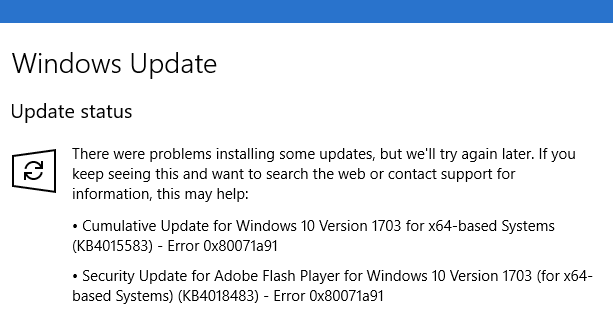 windows 10 version 1703 update failed