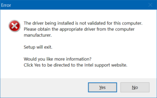 the driver being installed is not validated
