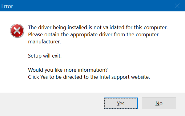 the driver being installed is not validated