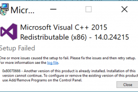 How to fix Microsoft Visual Studio C++ 2015 error 0x80070666?