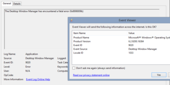 The Desktop Window Manager has encountered a fatal error (0x8898009b)