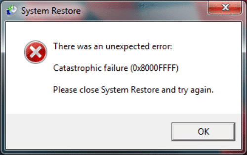 how to fix error 0x8000ffff catastrophic failure
