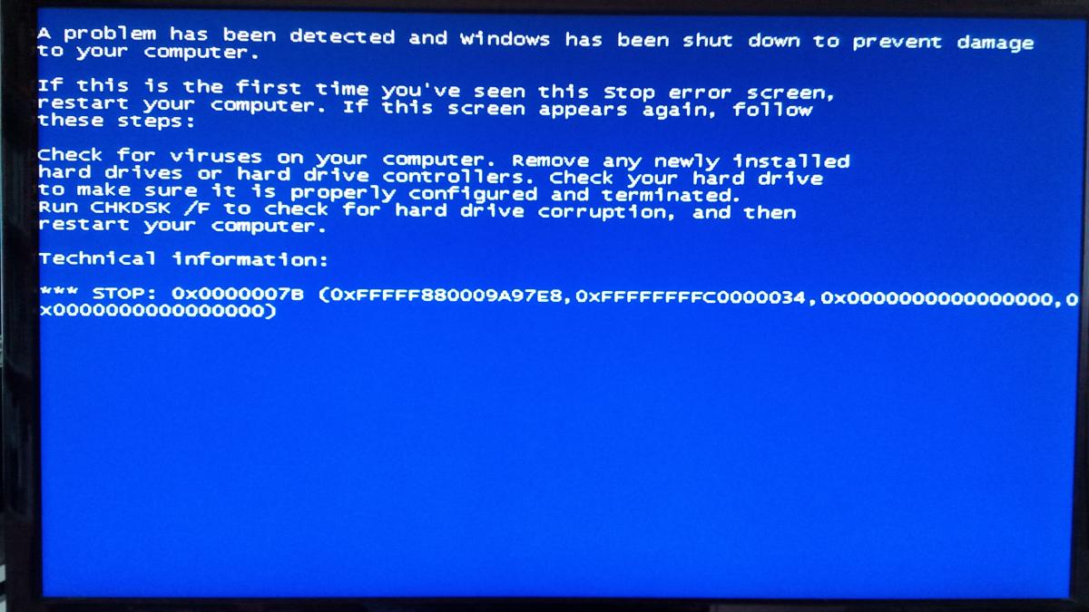 Синий экран смерти Windows 7 HDD