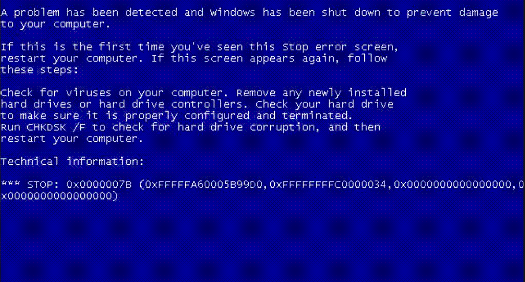 Blue screen of death 0x0000007B