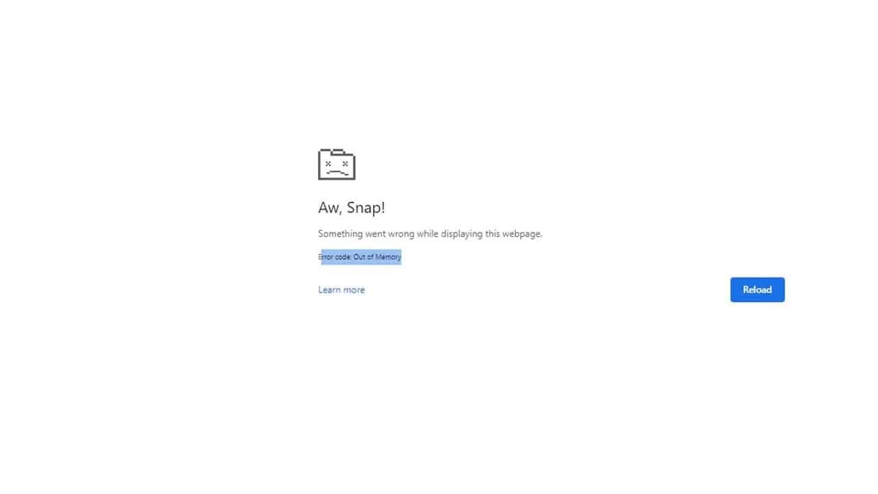 'Out of Memory' in Google Chrome